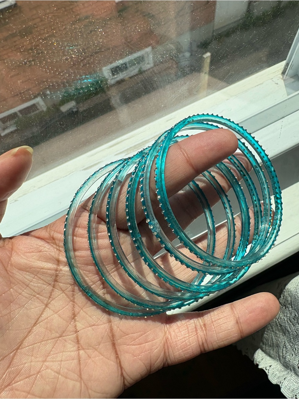 Turquoise Crystal-Accent Glass Kashmiri Bangle Set - Women